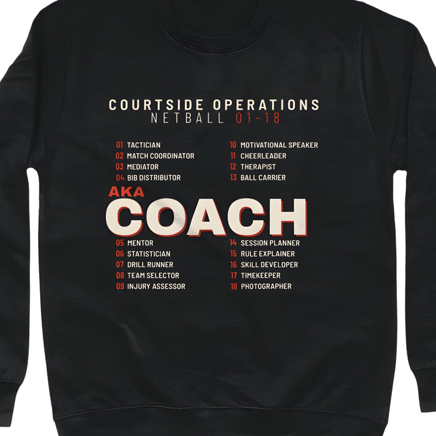 Black Sports Slogan Sweatshirt for Netball Coaches
