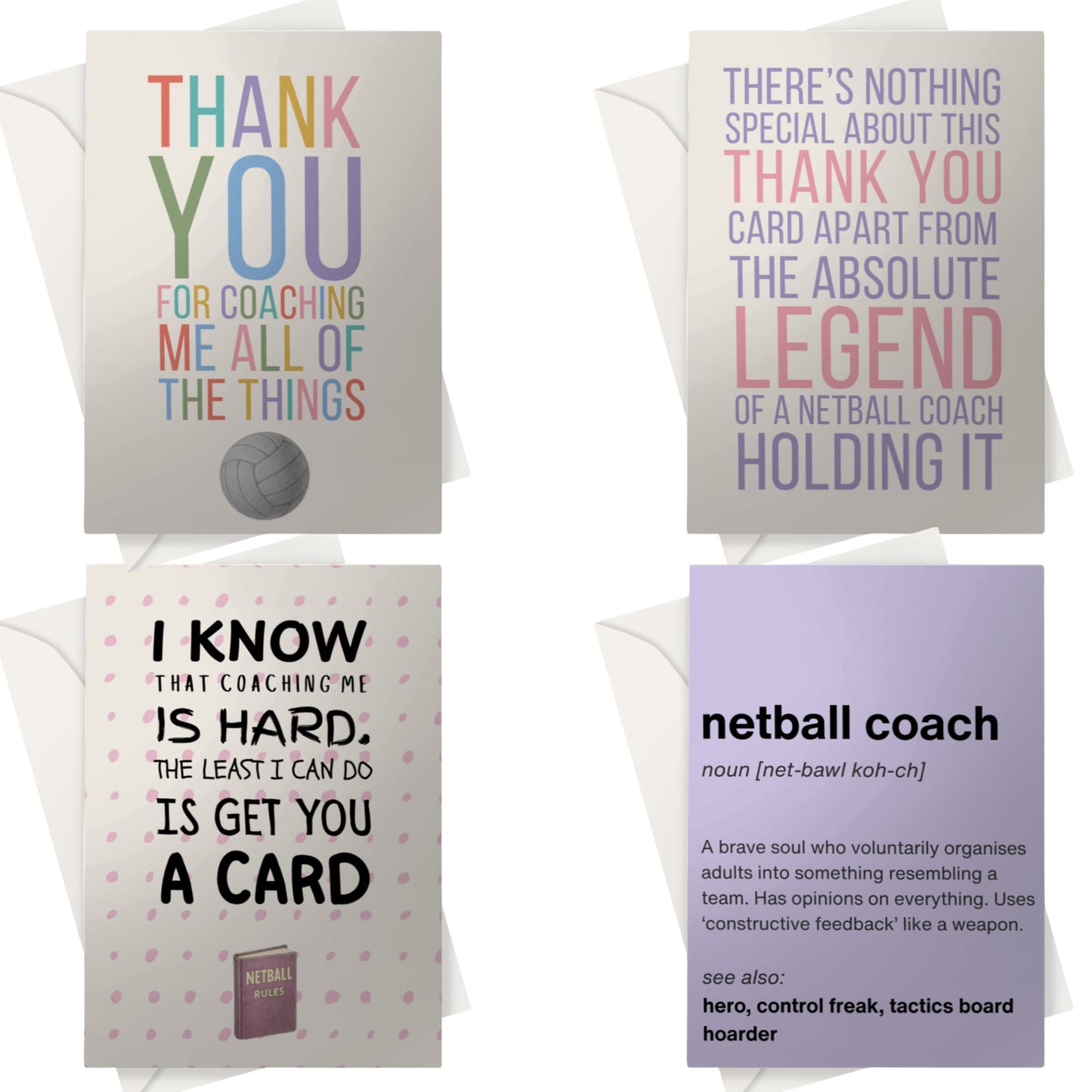 4 Netball Coach Thank You Card Bundle - Netball Cards in Bulk
