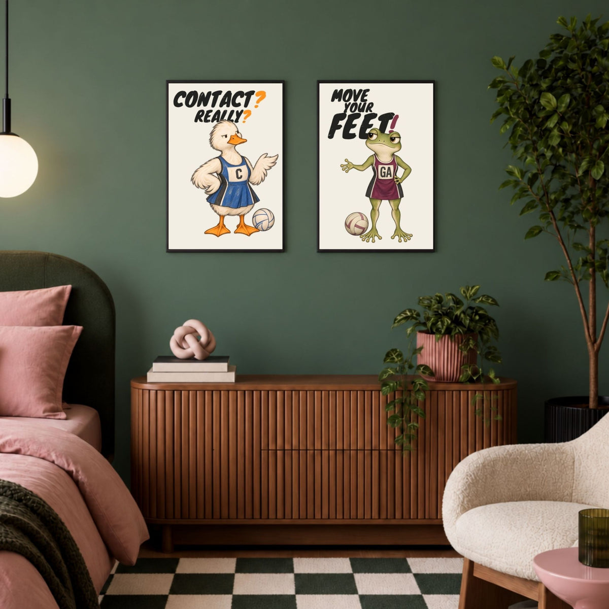 CONTACT? REALLY? netball poster displayed in a contemporary room