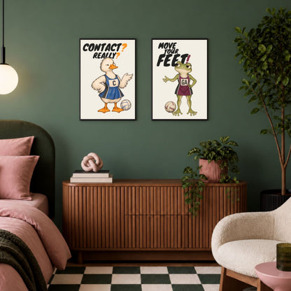 CONTACT? REALLY? netball poster displayed in a contemporary room