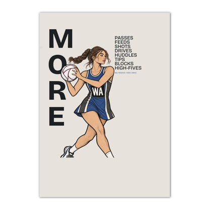 Netball Player Wall Art Print - More Passes Typography