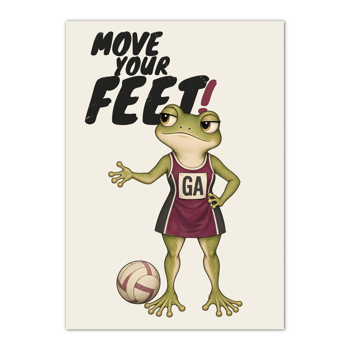 Move Your Feet netball wall art print with frog and MOVE YOUR FEET wording