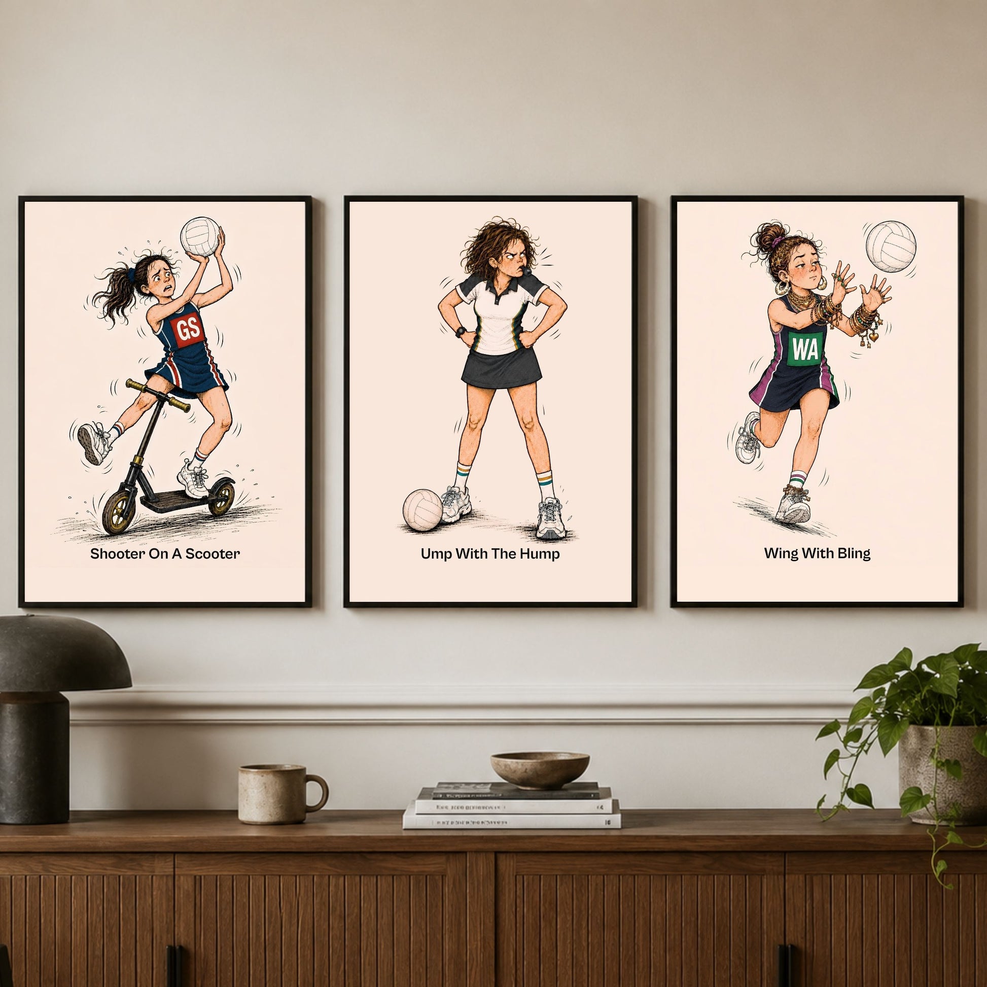 Funny Netball Wall Art Set of 3 Posters - Netball Prints