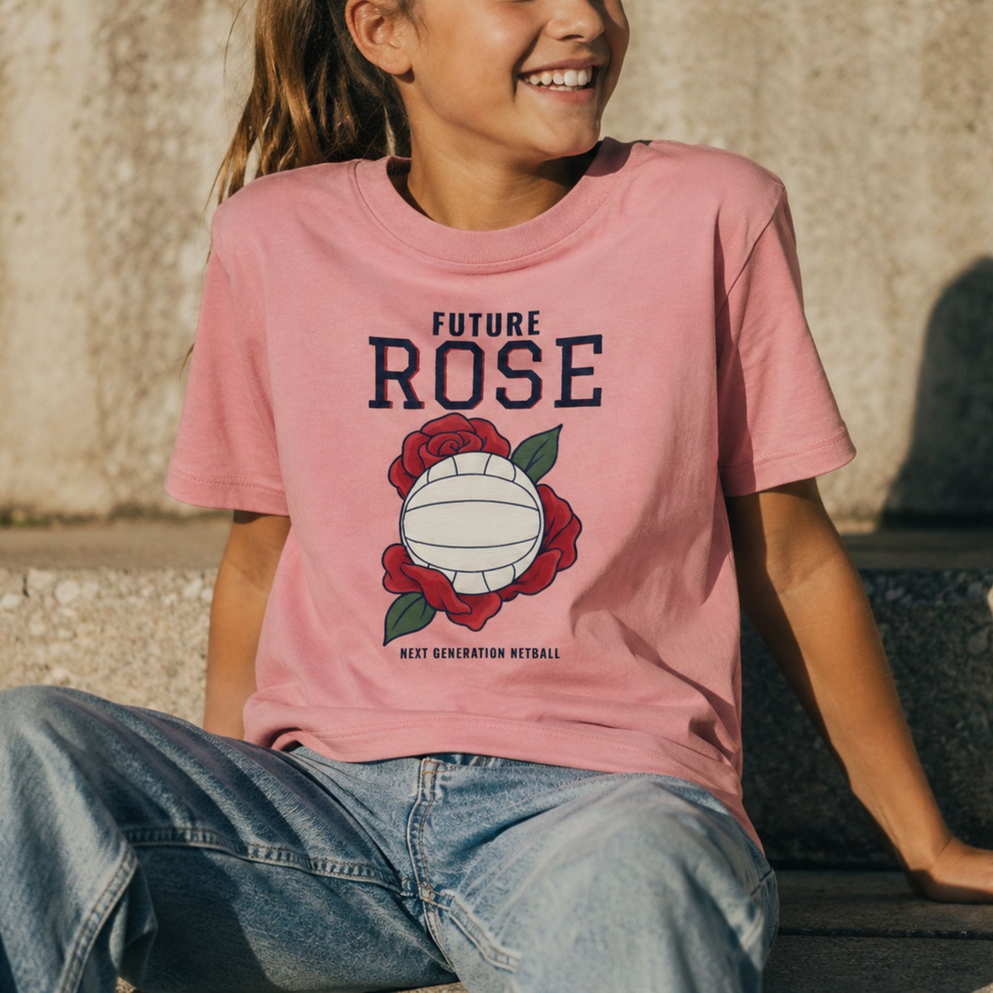 Pink England Netball T-shirt for Kids - Future Rose Graphic and Slogan