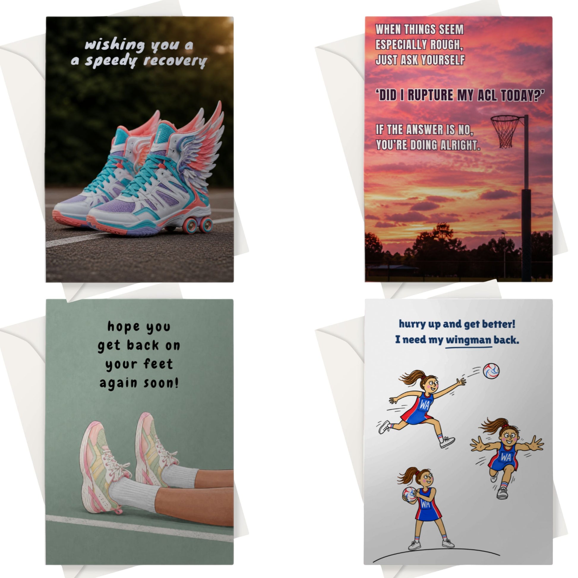 4 Netball Thinking of You Sympathy Cards Bundle