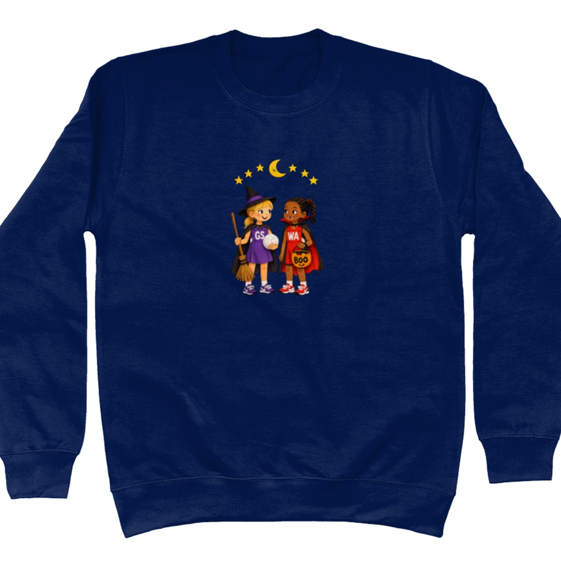 Cute Navy Blue Netball Halloween Graphic Sweatshirt