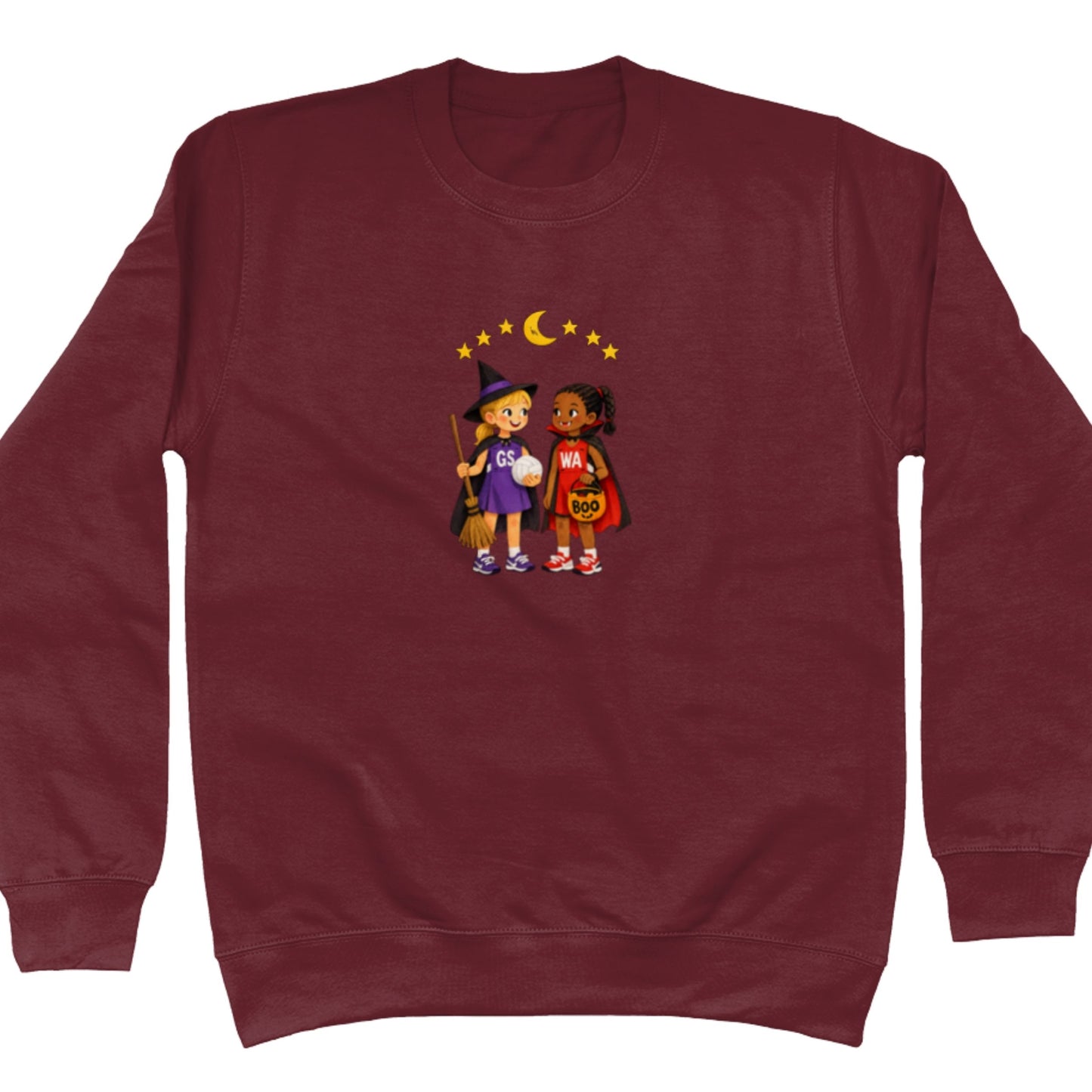 Cute Burgundy Netball Halloween Graphic Sweatshirt