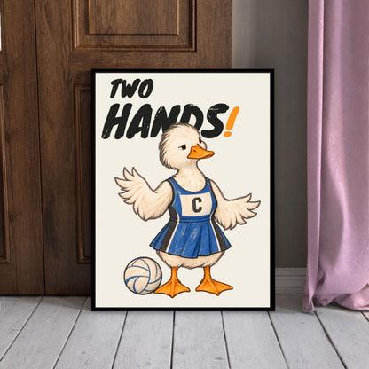 TWO HANDS! netball print displayed in a contemporary lifestyle interior