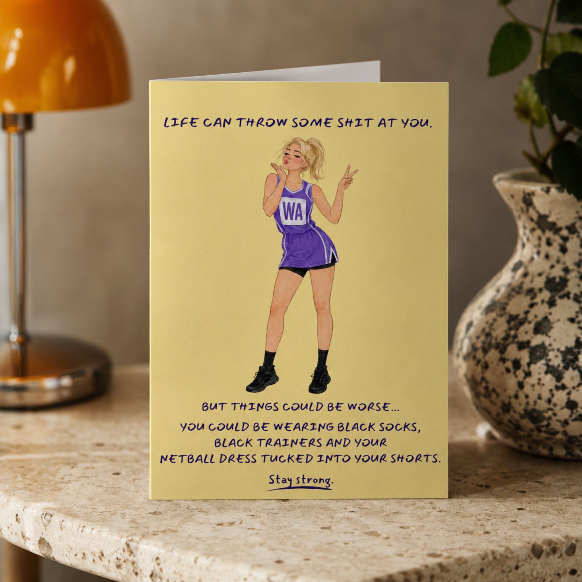 Funny Netball Player Illustrated Get Well Soon Card