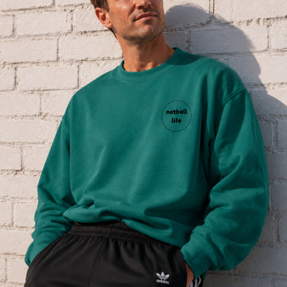 Men's Netball Sweatshirt with Netball Life Slogan and Comic Strip Back Print