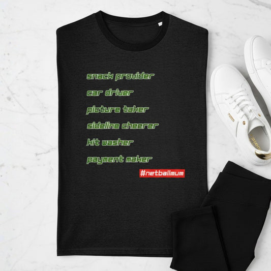 Netball Gifts - Black T-Shirt for Netball Player Mum
