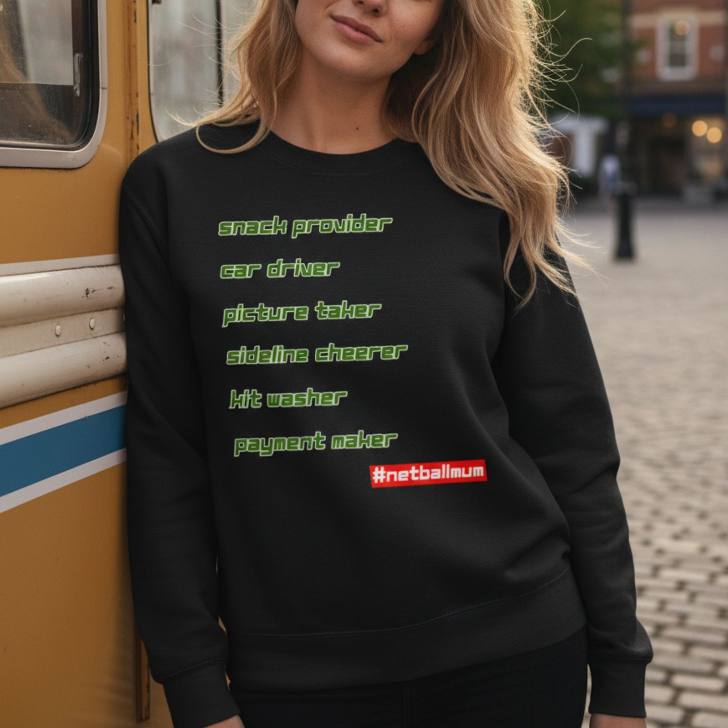 Netball Gifts - Netball Mum Slogan Black Jumper