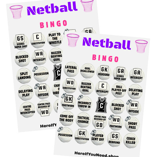 Netball Party Bingo Game - Printable Cards