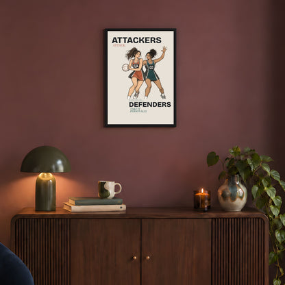 Netball Attackers and Defenders Art - Poster Wall Art