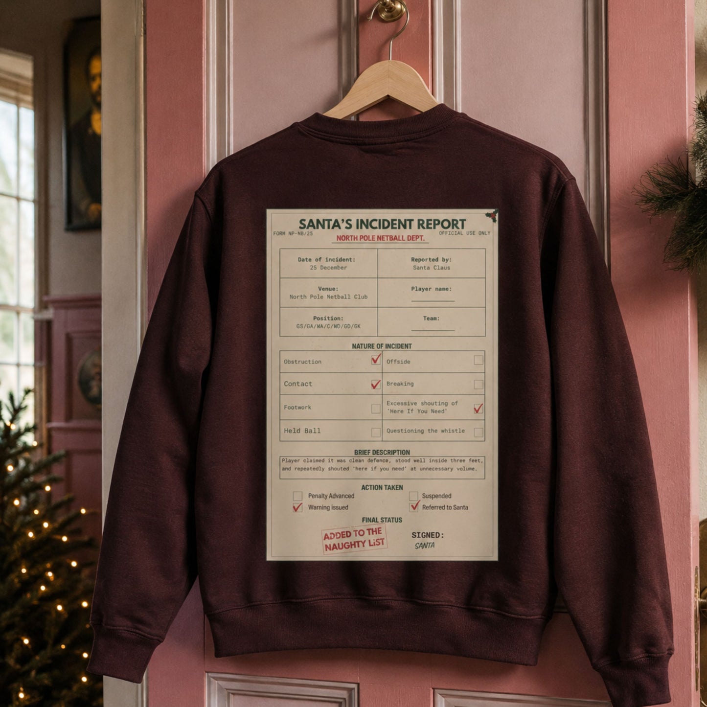 Netball Fashion Christmas Jumper with Vintage Design