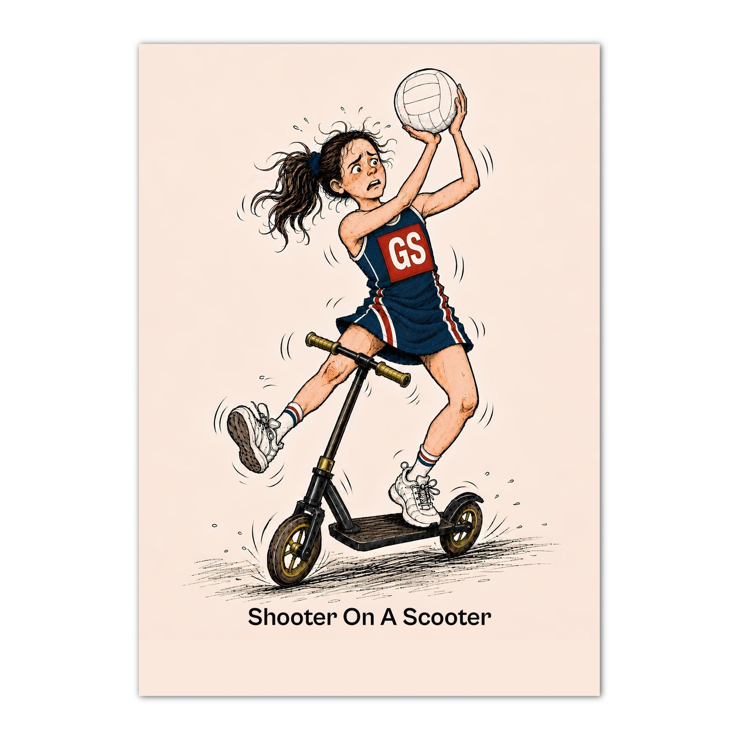 Netball Poster Print - Funny Goal Shooter Illustration