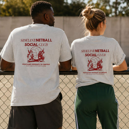 Sideline Netball Social Club Tee Shirt - Netball Slogan Supporter Tops for Adults
