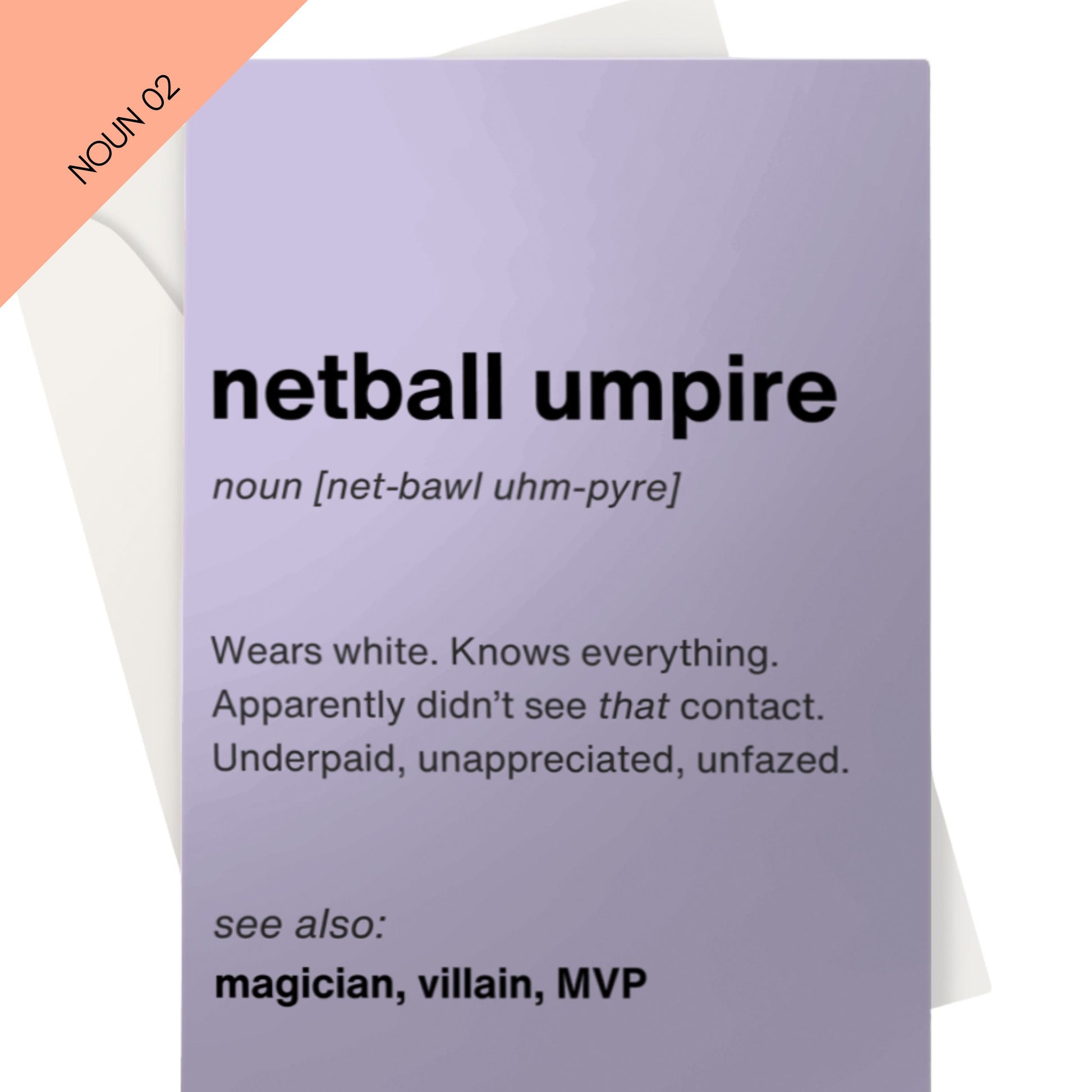 Purple Netball Umpire Thank You Card - Noun Definition 