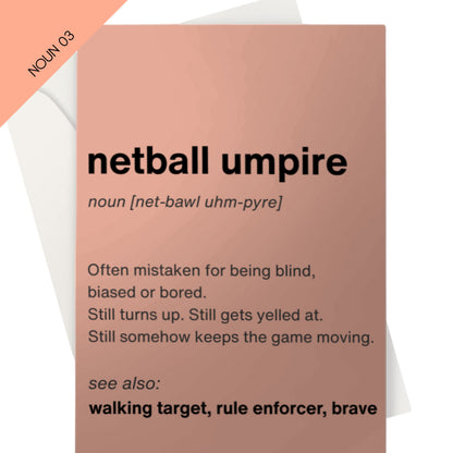 Peach Netball Umpire Thank You Card - Noun Definition 