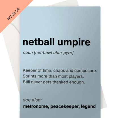 Blue Netball Umpire Thank You Card - Noun Definition 