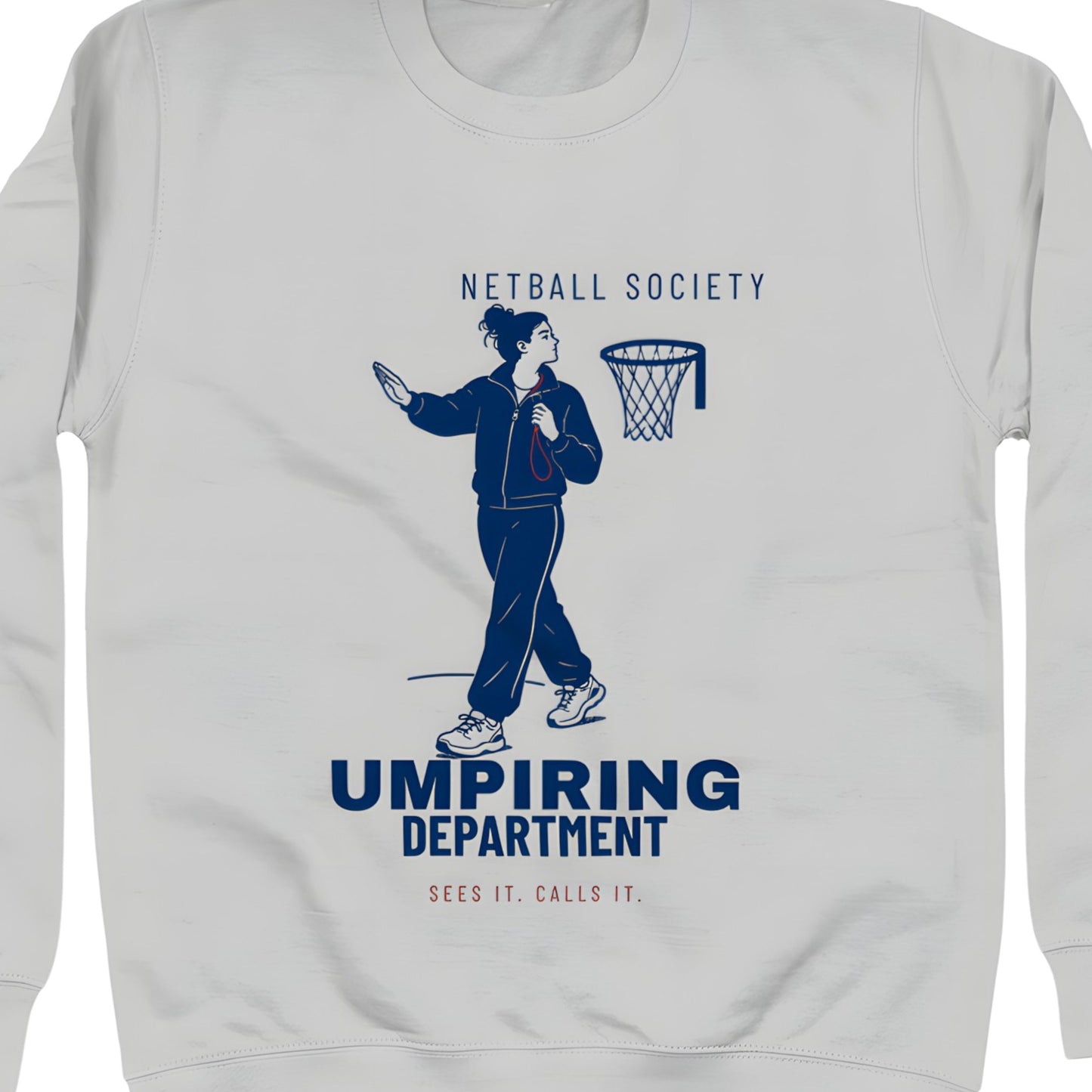 Grey Netball Umpire Jumper with Slogan and Fashion Graphic