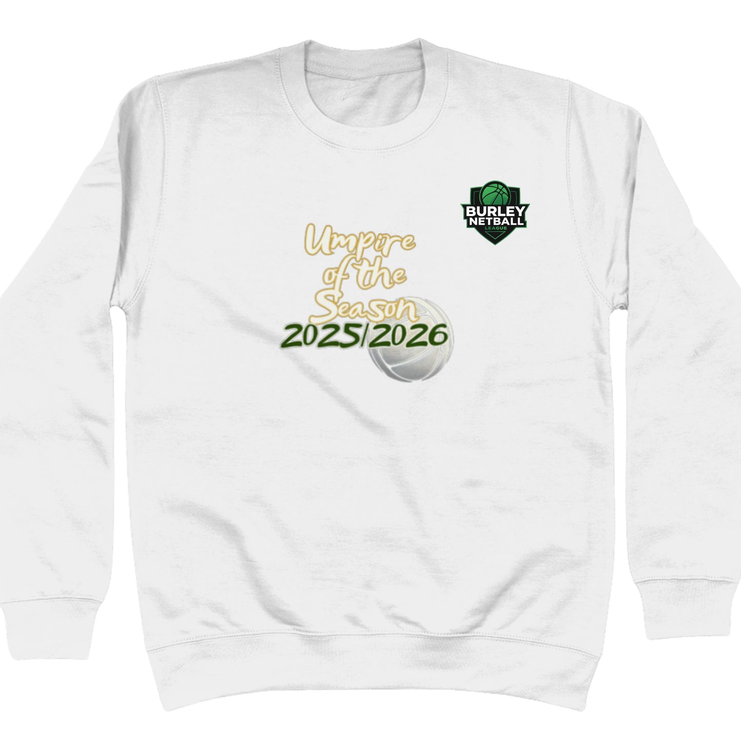 Personalised Netball Umpire of the Season Award - White Sweatshirt