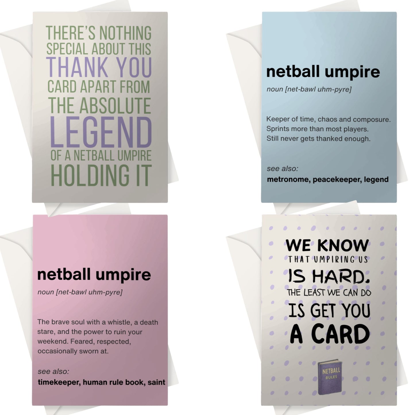 4 Netball Umpire Thank You Cards Bundle