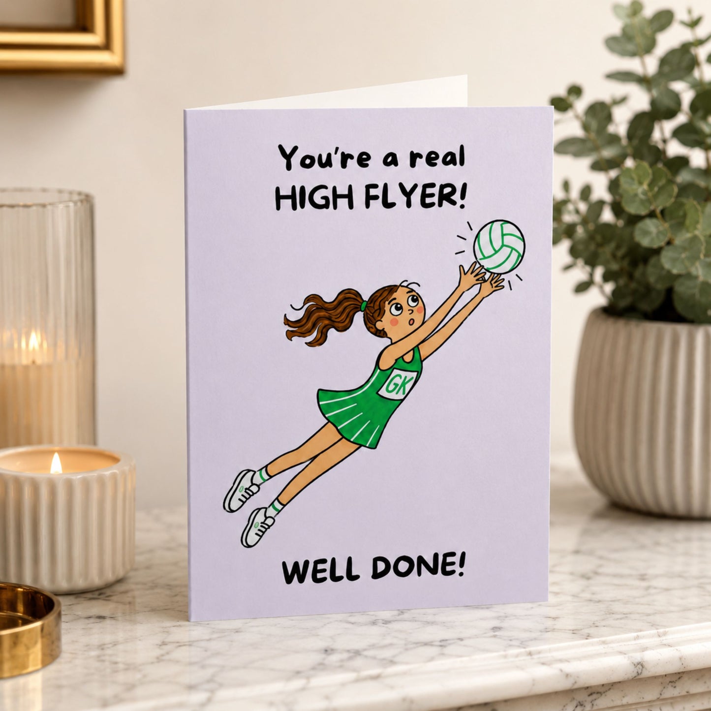 Well Done Card for Netball Players - Funny High Flyer 