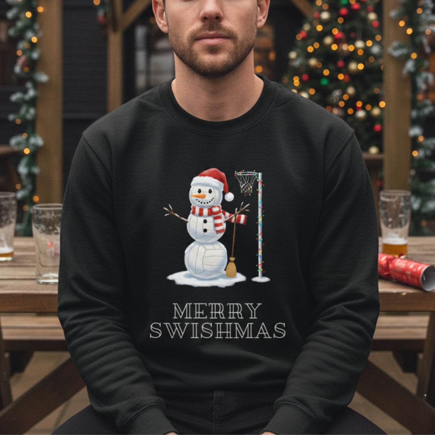 Men's Netball Christmas Jumper - Merry Swishmas Ugly Christmas Sweater