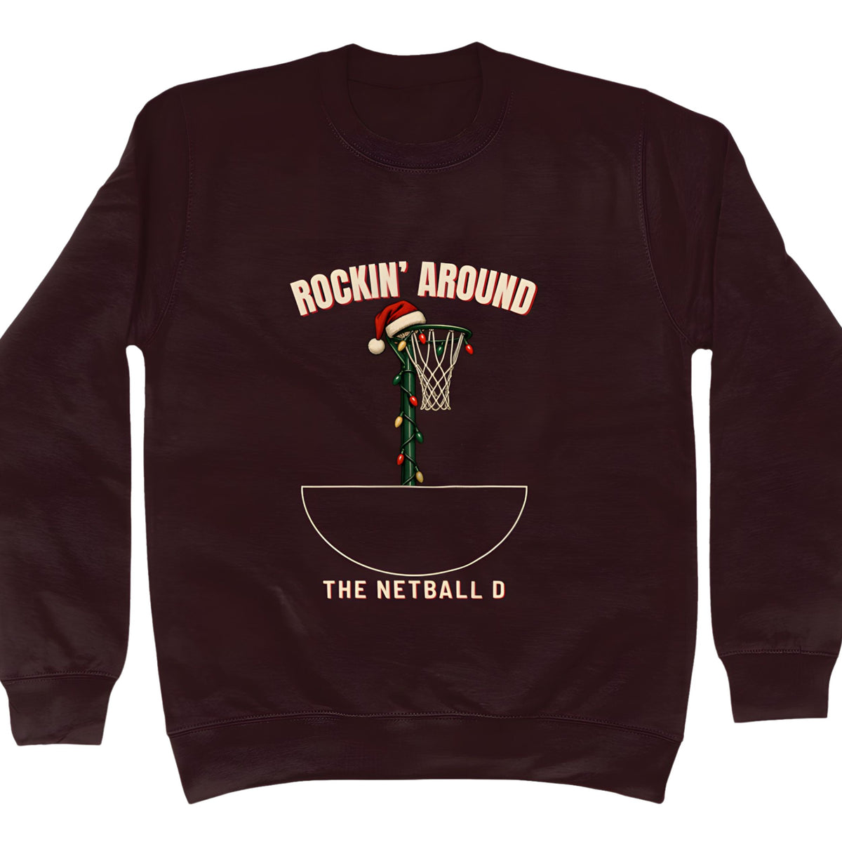 Brown Netball Christmas Jumper - Rockin' Around The Netball D Slogan