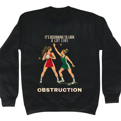 Black Netball Christmas Jumper with Funny Retro Obstruction Graphic and Slogan