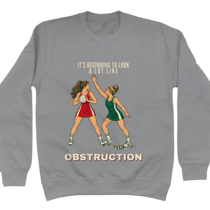 Grey Netball Christmas Jumper with Funny Retro Obstruction Graphic