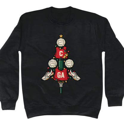 Black Netball Christmas Tree Jumper for Adults