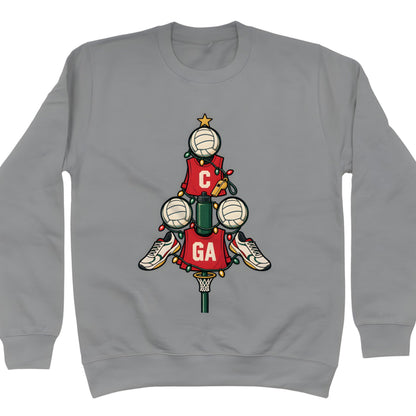 Grey Netball Christmas Tree Jumper for Adults