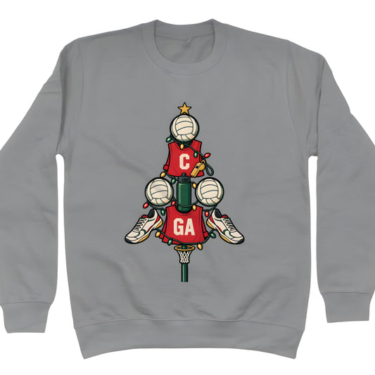 Grey Netball Christmas Tree Jumper for Adults