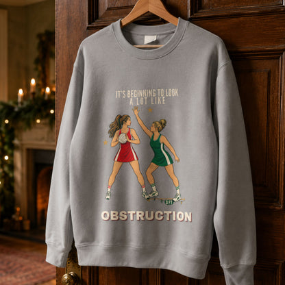 Netball Player Christmas Sweater with Obstruction Slogan and Graphic