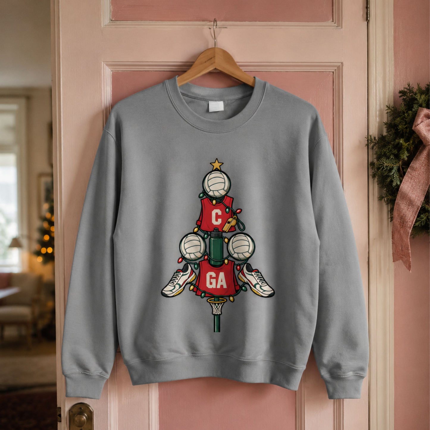 Fun Christmas Jumper for Netball Players - Tree Graphic 
