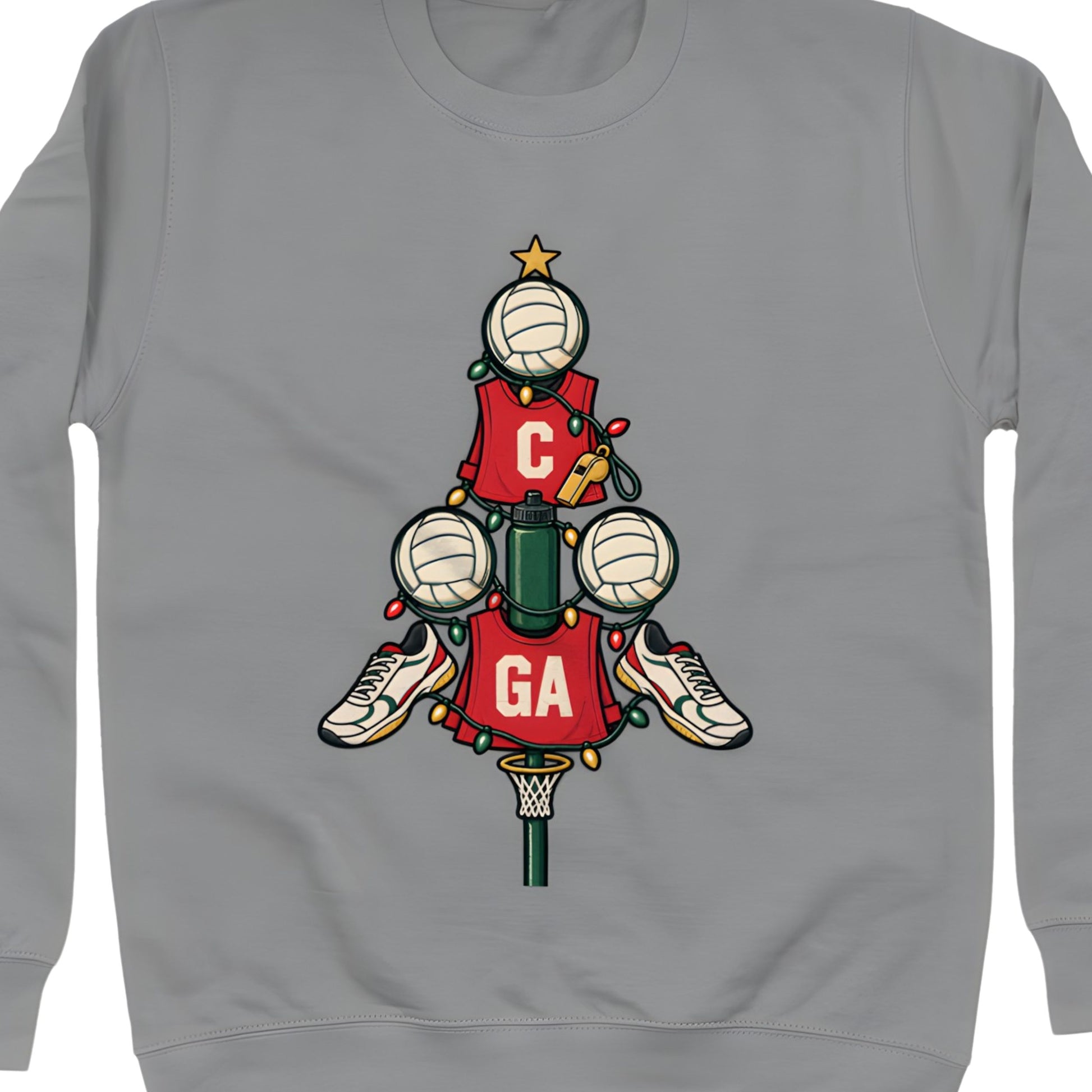 Netball Christmas Sweater with Christmas Tree Design