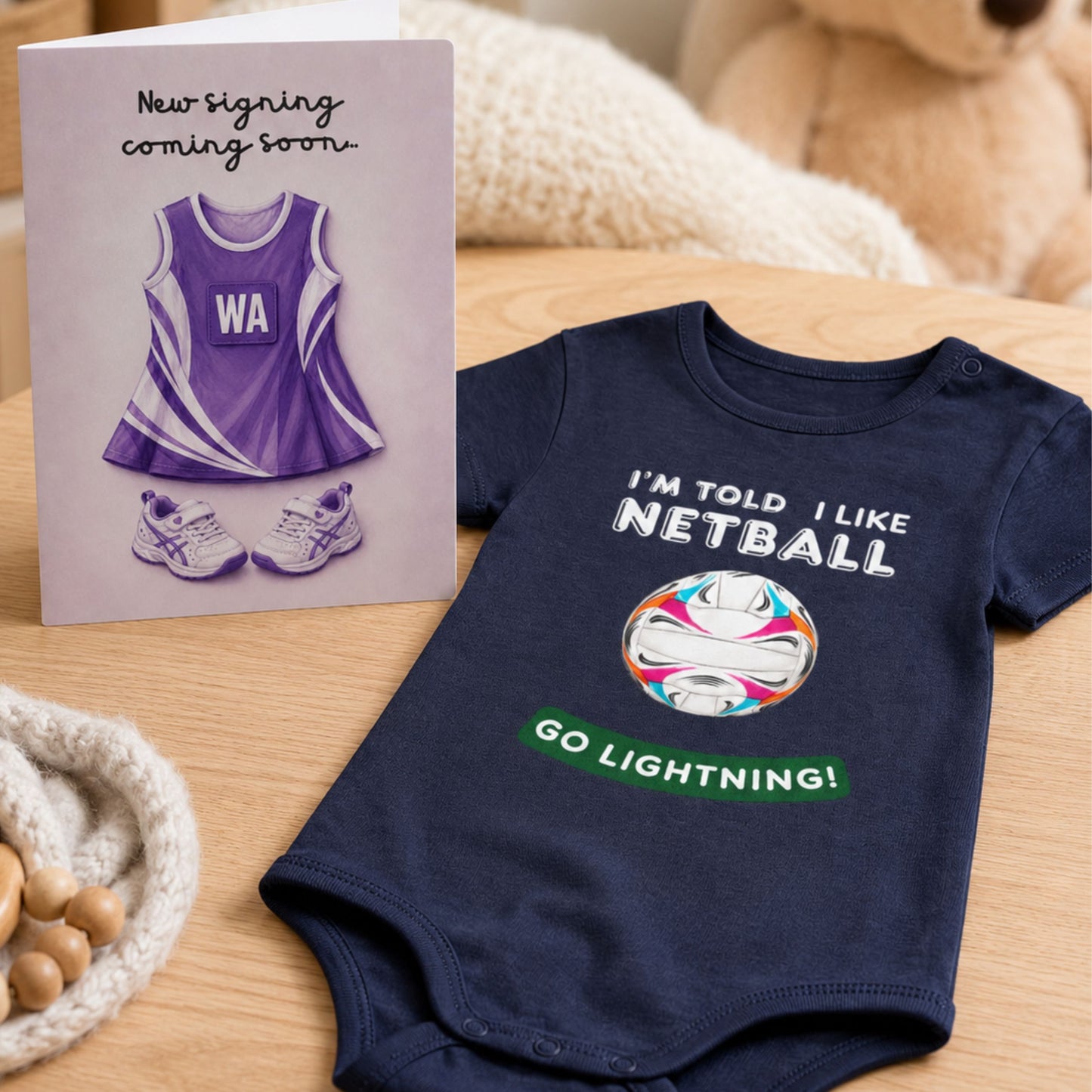 Netball Baby Bodysuit Gift Set - Personalised Netball Gift for Baby