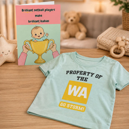 Netball Baby Gift Set with Personalised T-Shirt and Card