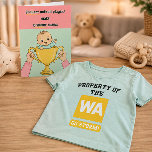 Netball Baby Gift Set with Personalised T-Shirt and Card