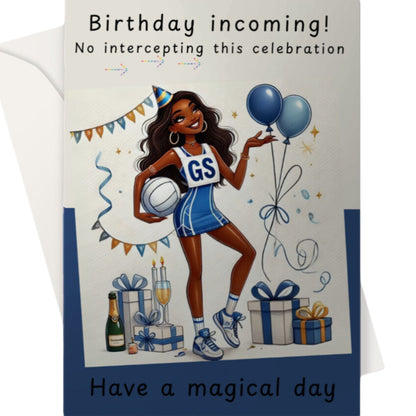 Netball Birthday Card Goal Shooter GS