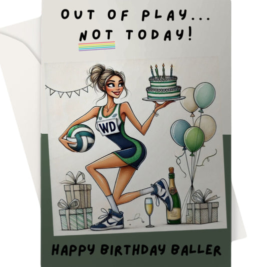 Netball Birthday Card Wing Defence WD