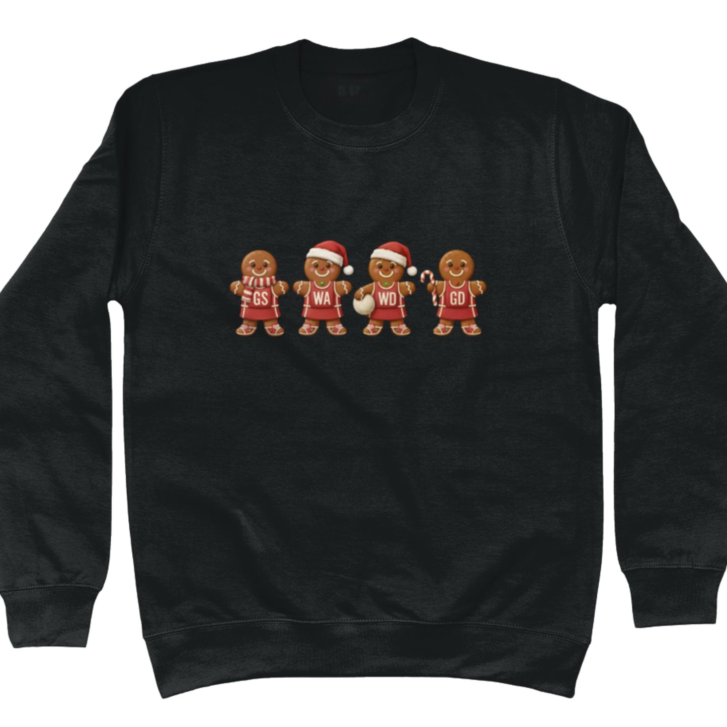 Black Netball Christmas Jumper - Gingerbread Sweatshirt - Netball Clothing