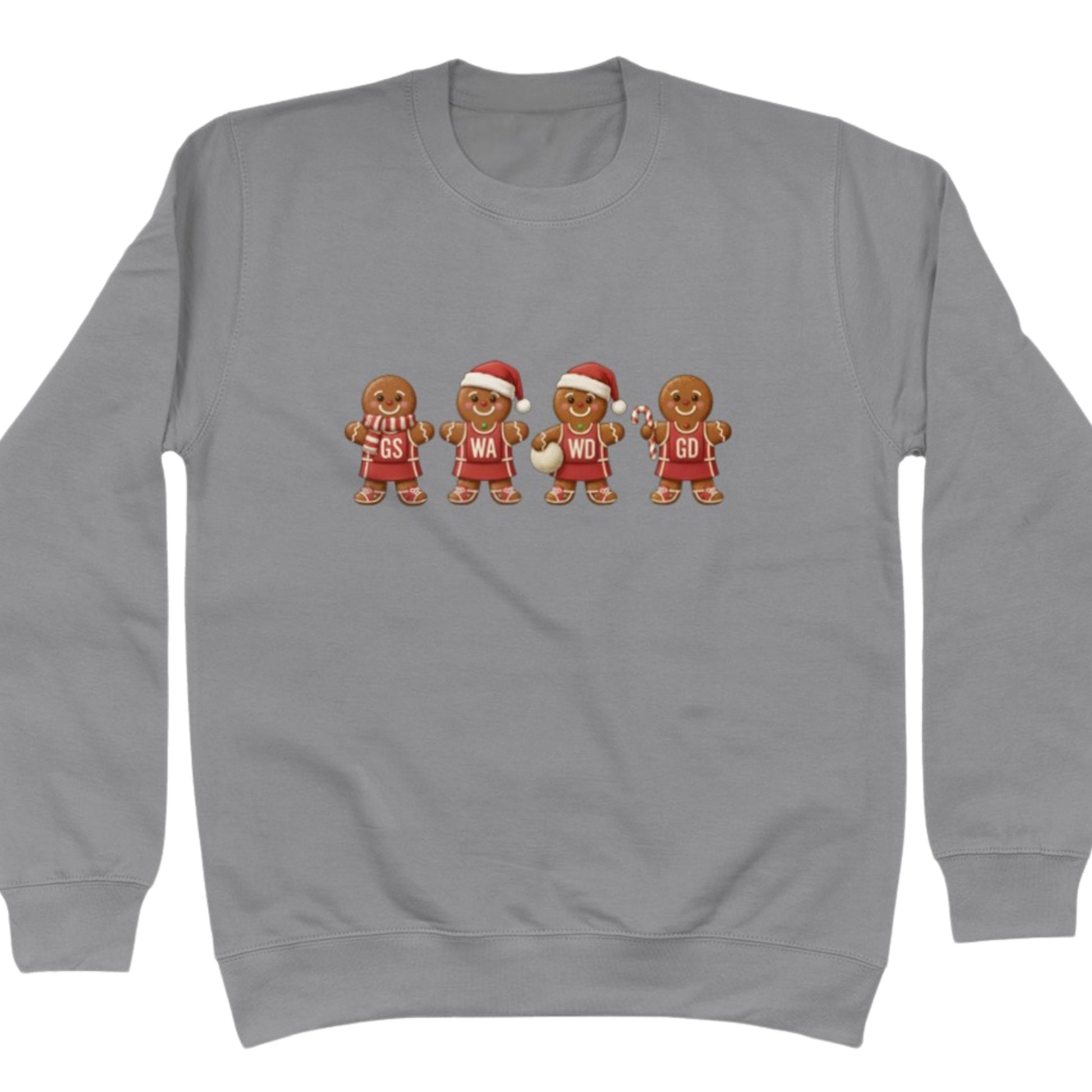 Grey Netball Christmas Jumper - Gingerbread Sweatshirt - Netball Clothing