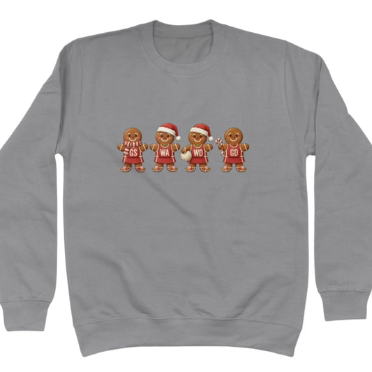 Grey Netball Christmas Jumper - Gingerbread Sweatshirt - Netball Clothing