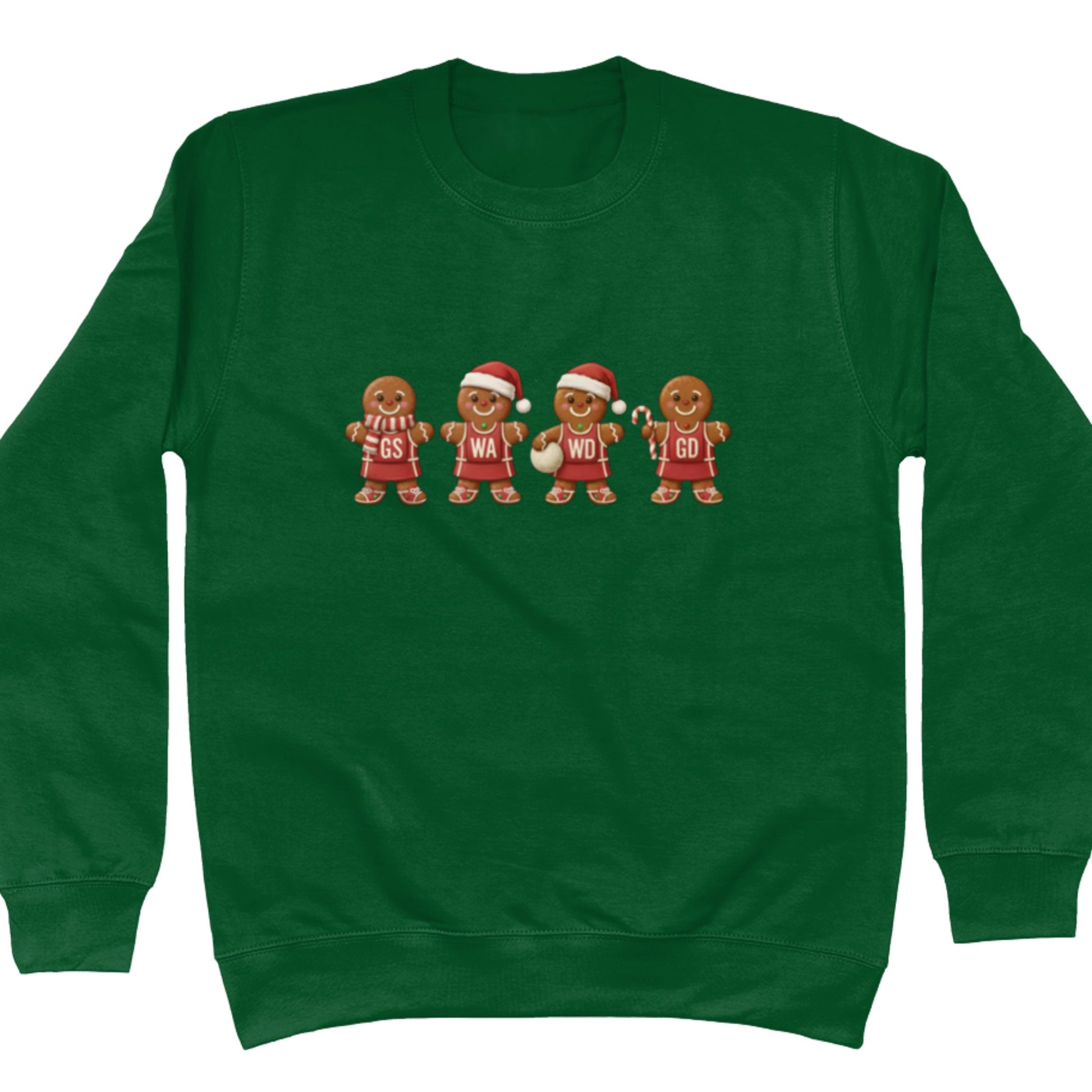 Green Netball Christmas Jumper - Gingerbread Sweatshirt - Netball Clothing