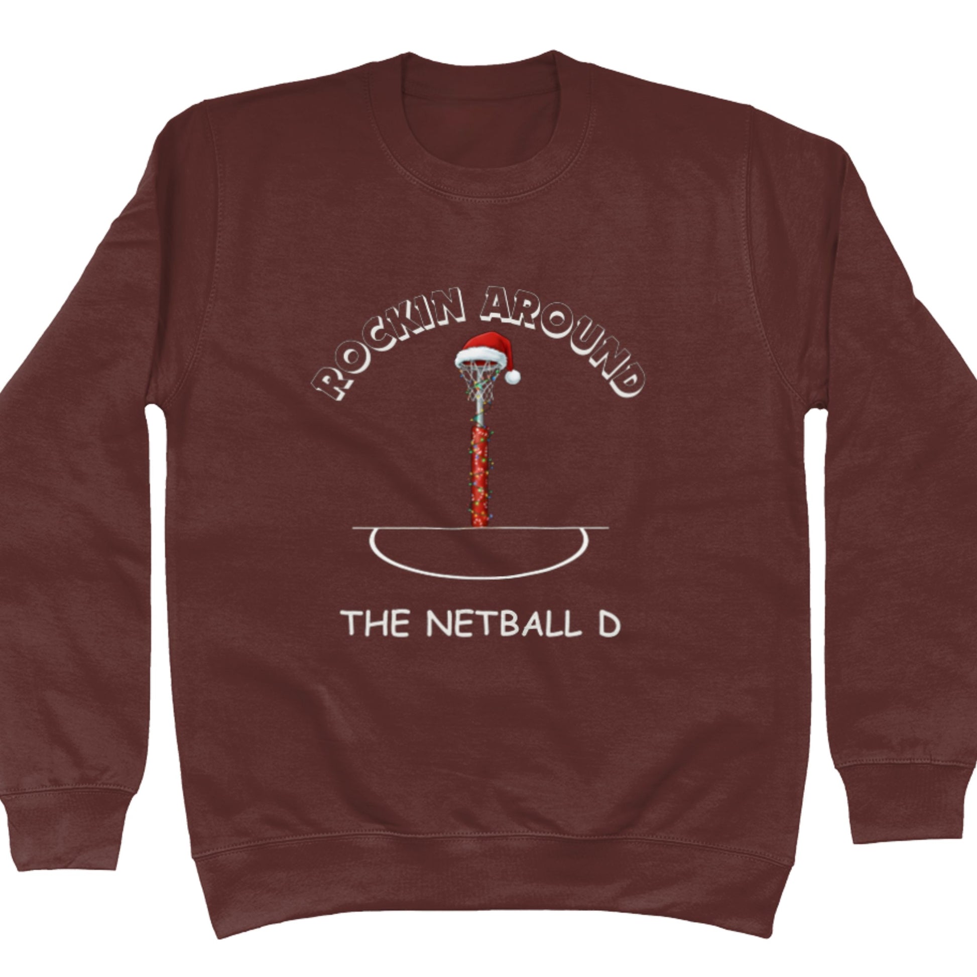 Netball Christmas Jumper - Brown Rockin Around the Netball D Sweater