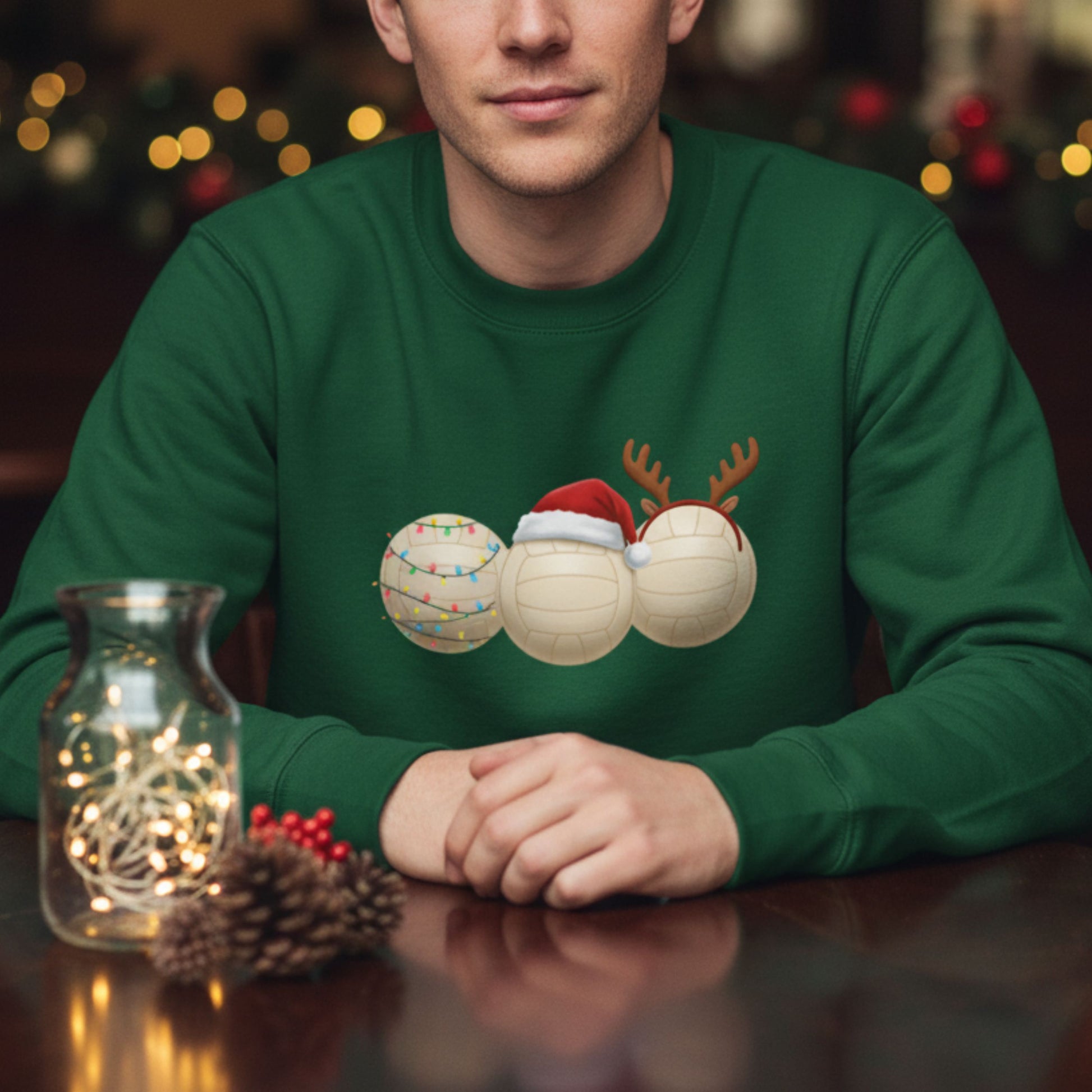 Men's Netball Christmas Sweatshirt - Green Netball Jumper