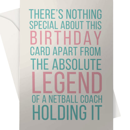 Netball Coach Birthday Card - Gift For Netball Coaches